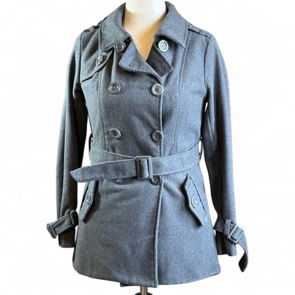 Ambiance Grey Tailored Style  Pea Coat Jacket Size S Dark Academia